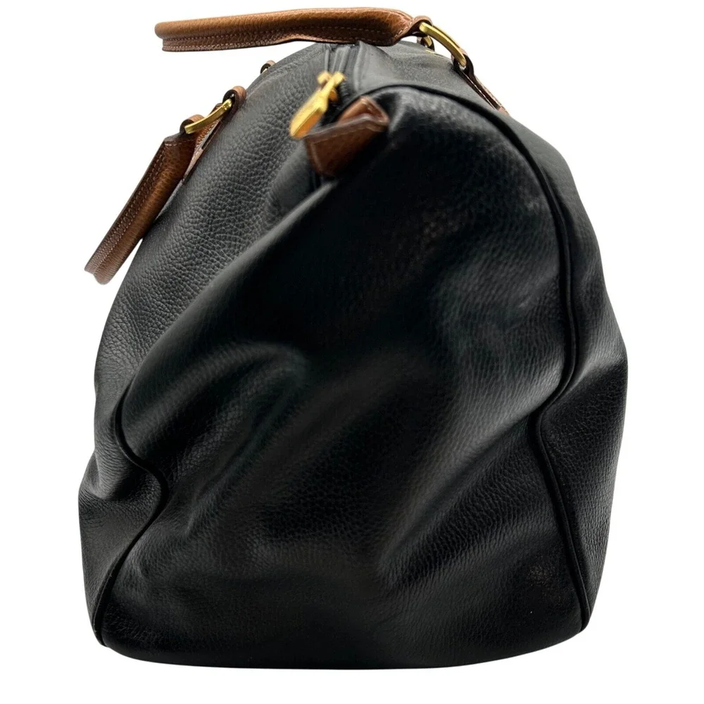 I‎ Santi Duffel Overnight Bag Leather Made In Italy Black Brown Top Handle EUC